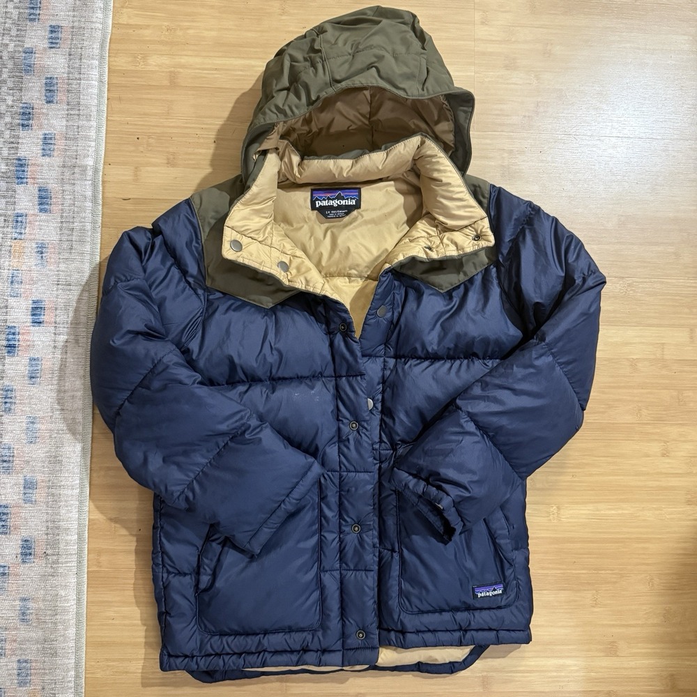 Patagonia Bivy Down Hoody Jacket Boys Large 13 New Navy Puffer Full Zip Outdoor